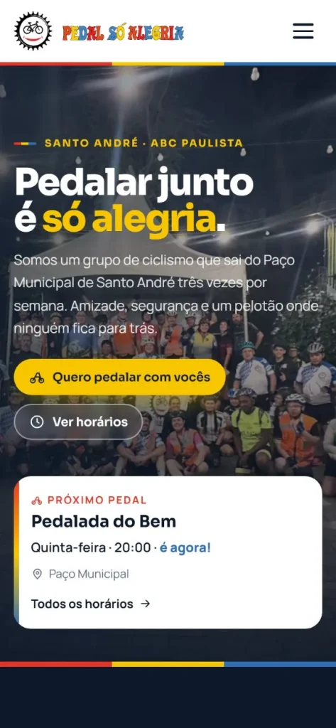 Versão para celular do site Pedal Só Alegria