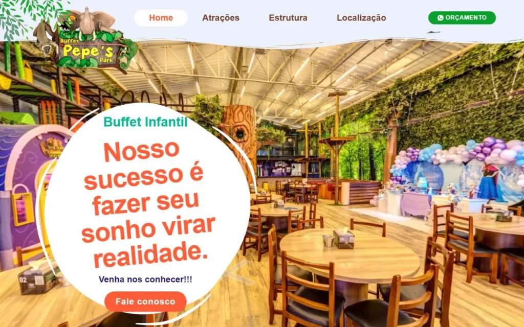 Site Pepe’s Park Buffet Infantil criado pela Agência Aúnika