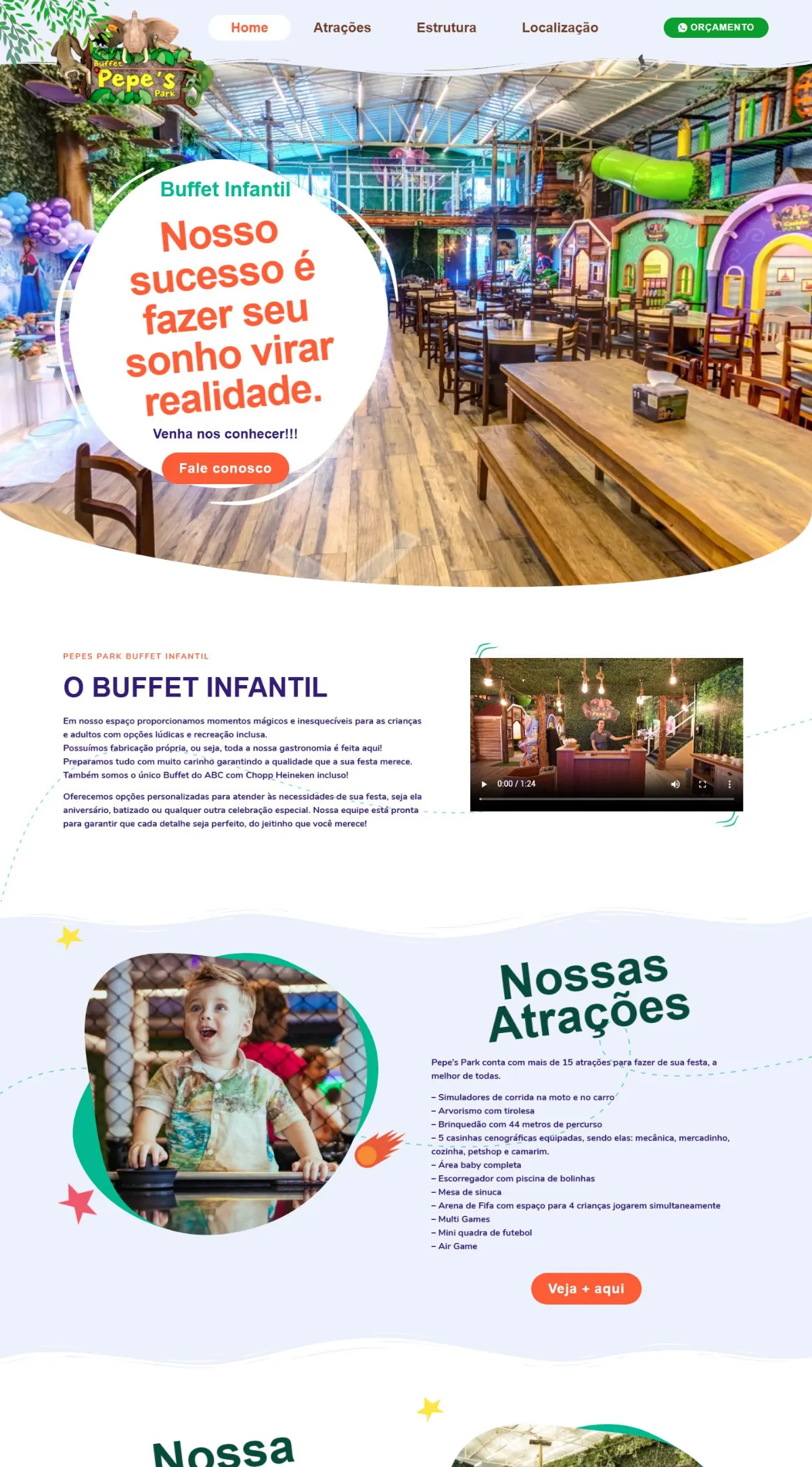 Página inicial do site Pepe’s Park Buffet Infantil criado pela Agência Aúnika