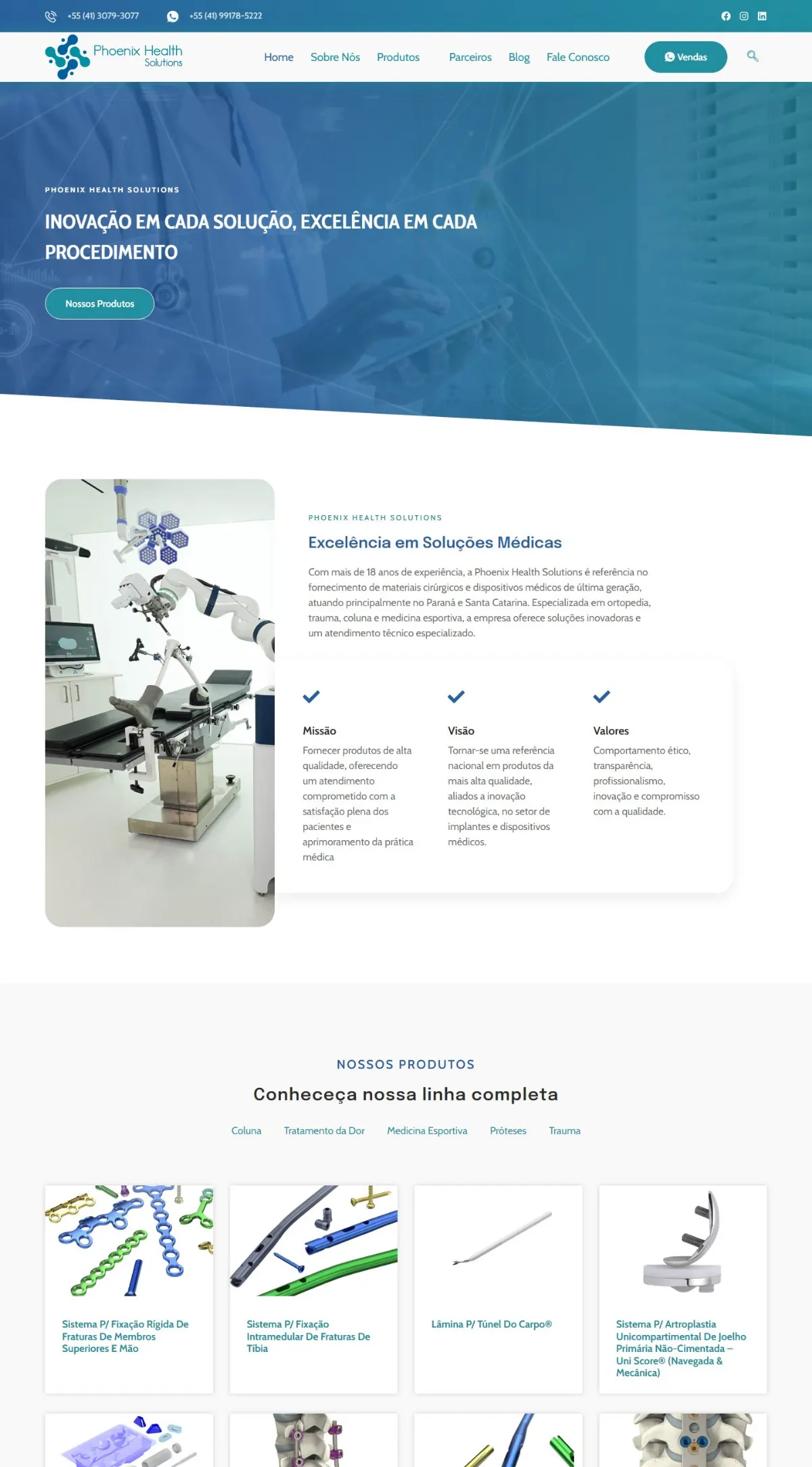 Página inicial do site Phoenix Health Solutions criado pela Agência Aúnika