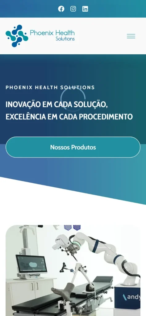 Versão para celular do site Phoenix Health Solutions