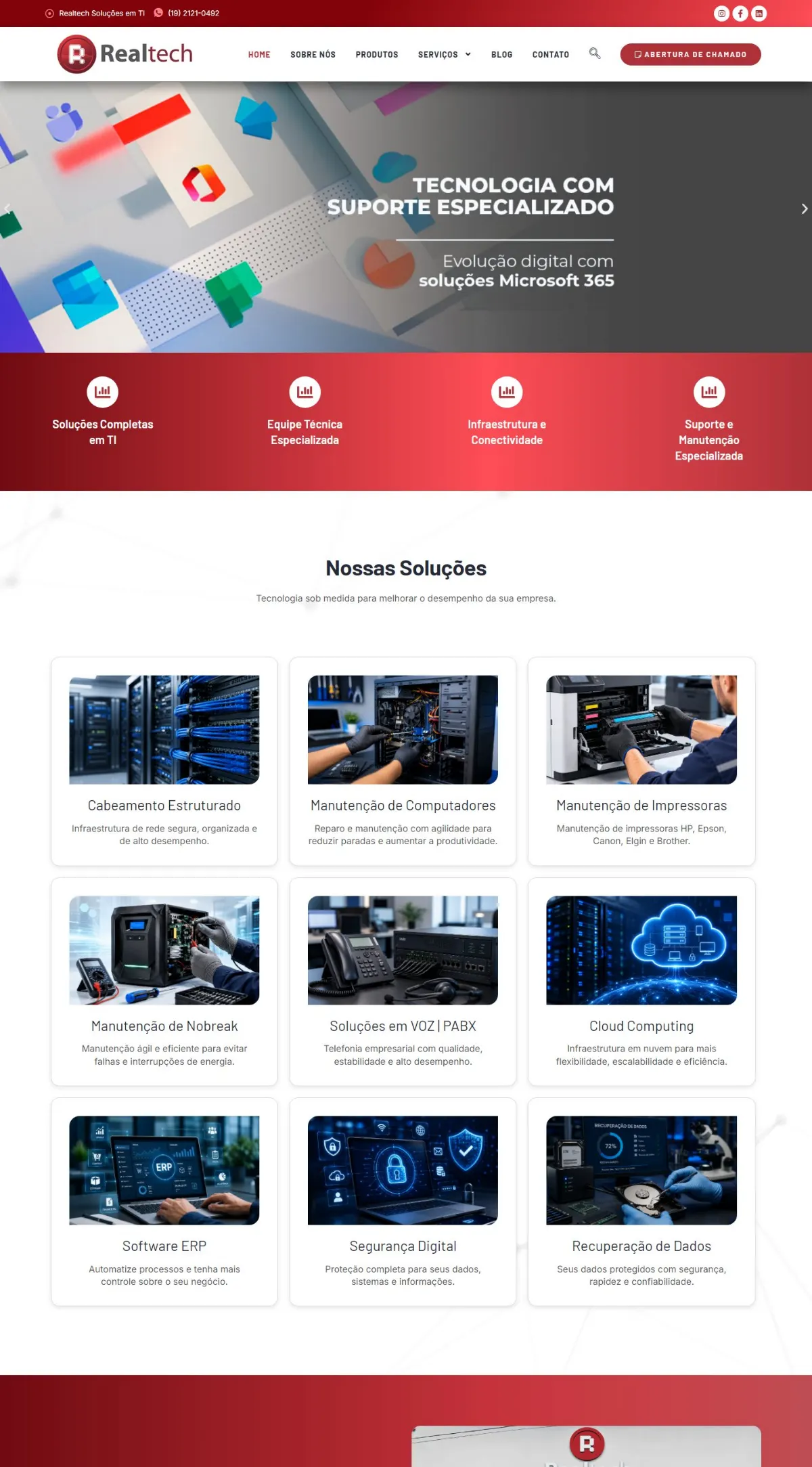 Página inicial do site Realtech Soluções em TI criado pela Agência Aúnika