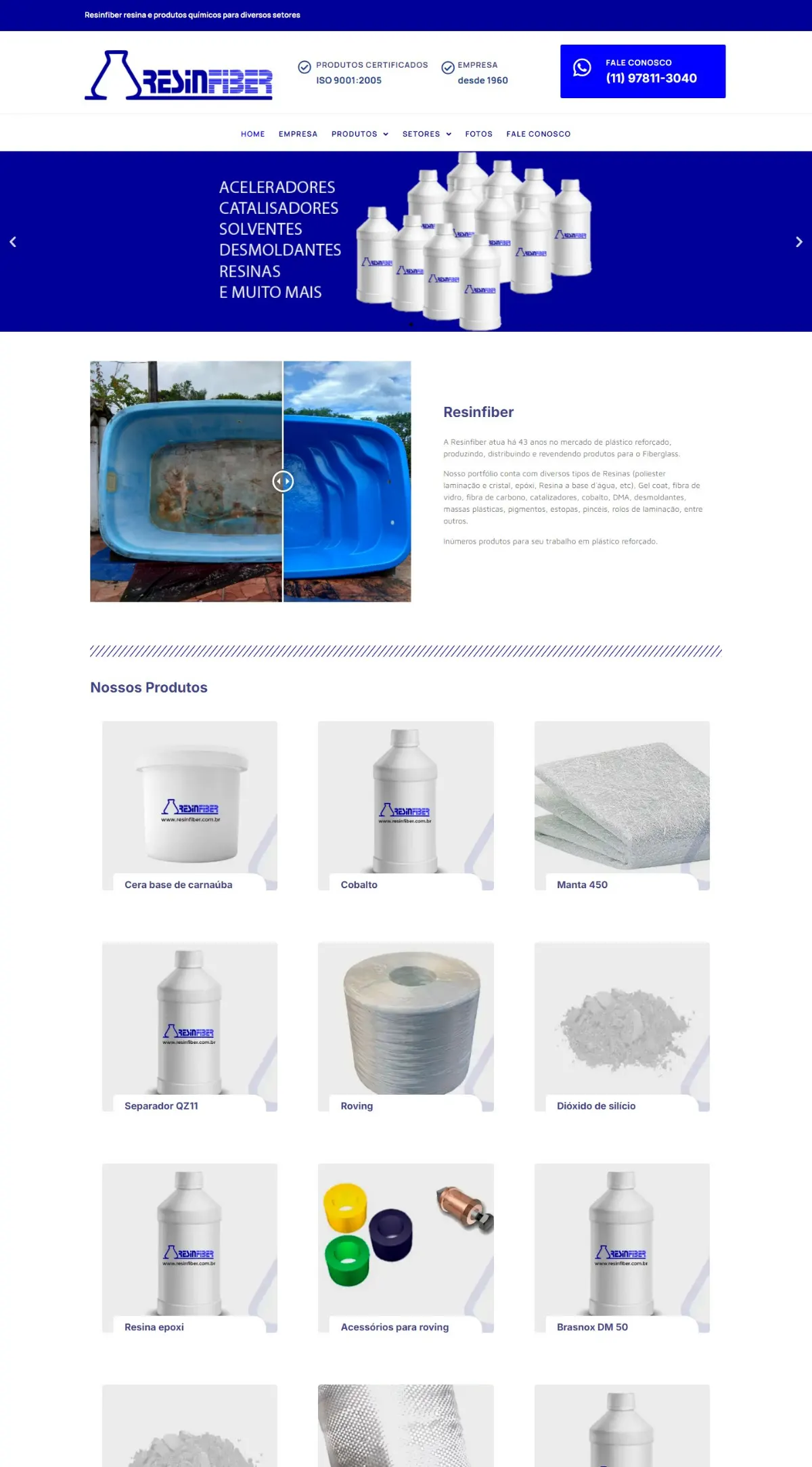 Página inicial do site Resinfiber criado pela Agência Aúnika
