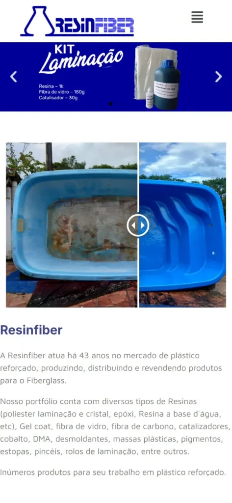 Versão para celular do site Resinfiber