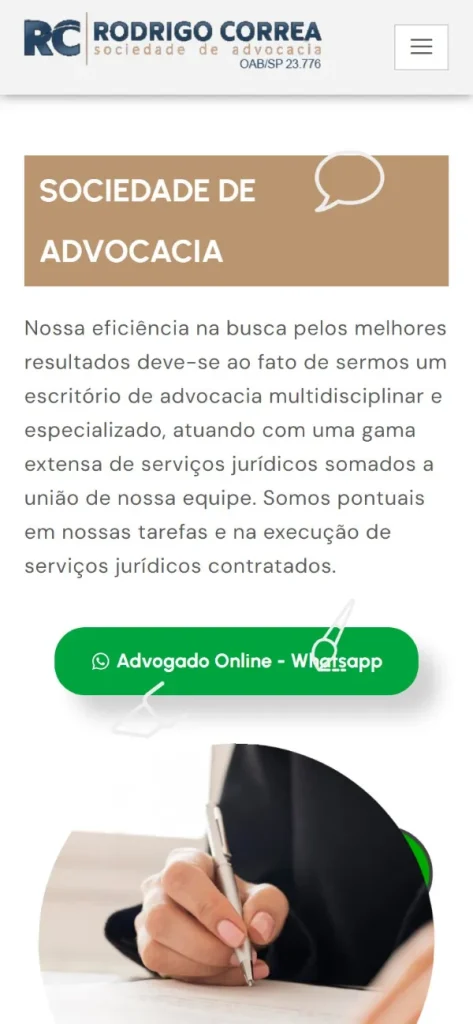 Versão para celular do site Rodrigo Correa Advogados
