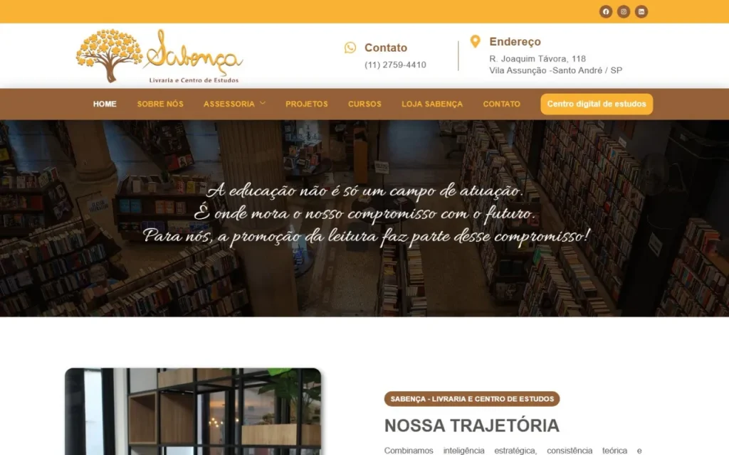 Site Sabença Livraria criado pela Agência Aúnika