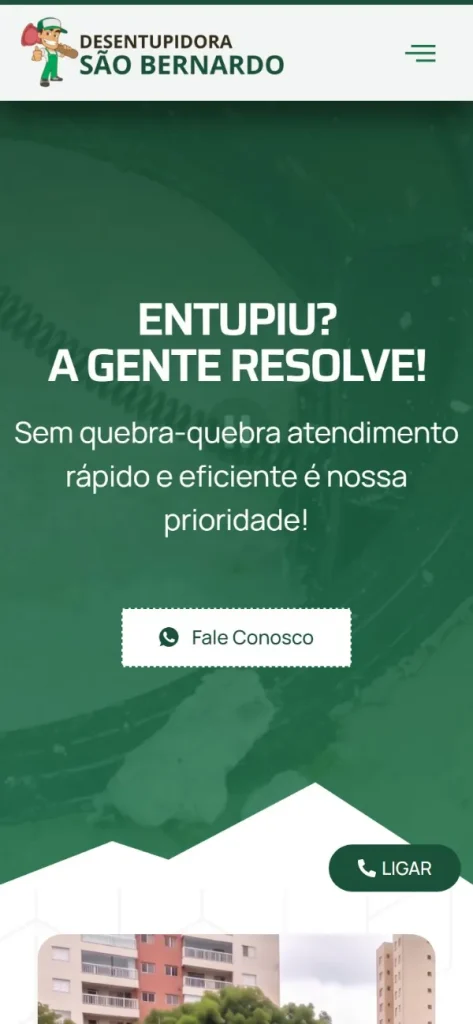 Versão para celular do site Desentupidora São Bernardo