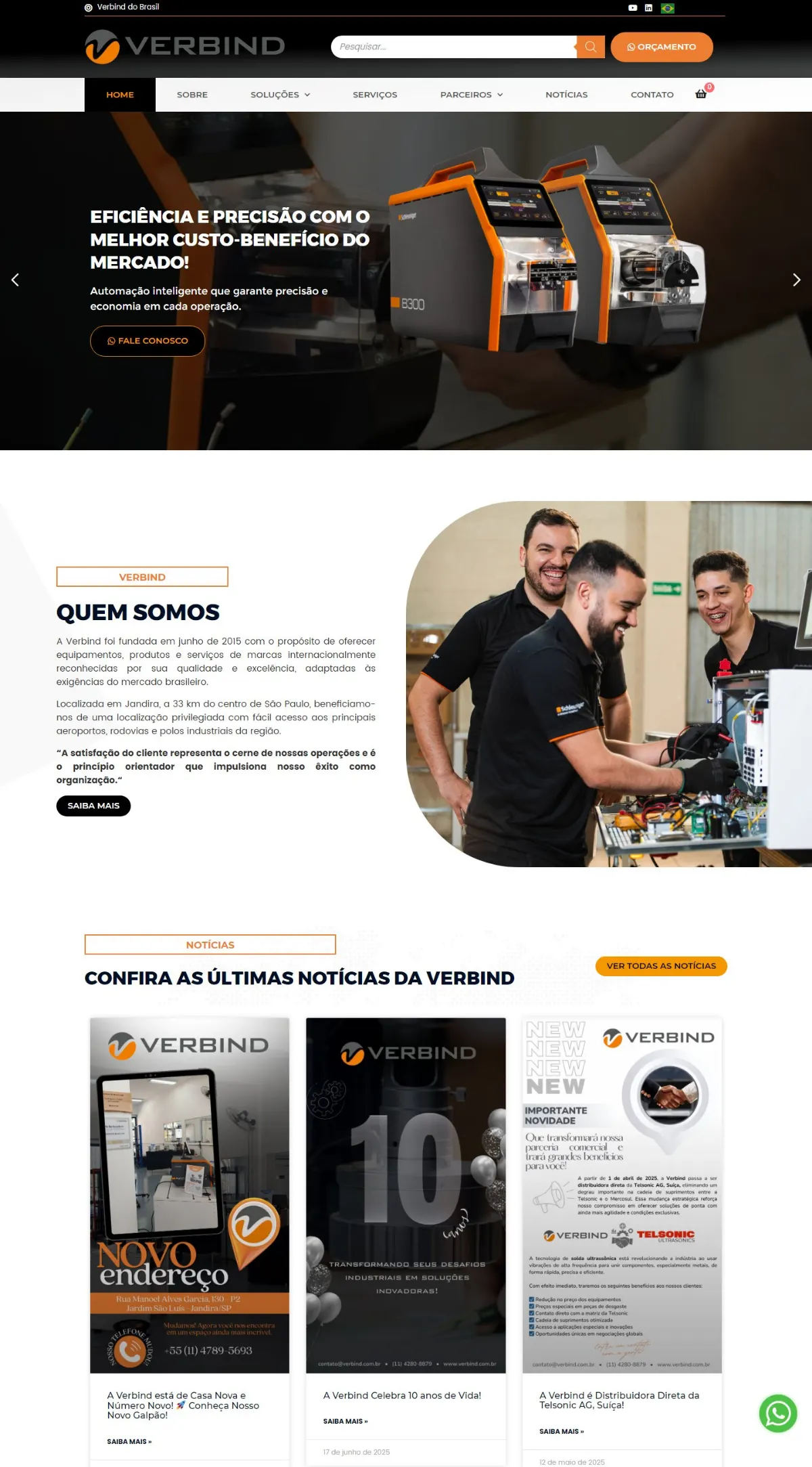 Página inicial do site Verbind do Brasil criado pela Agência Aúnika