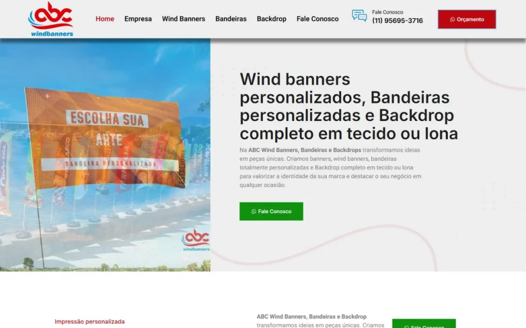 Site ABC Wind Banners criado pela Agência Aúnika