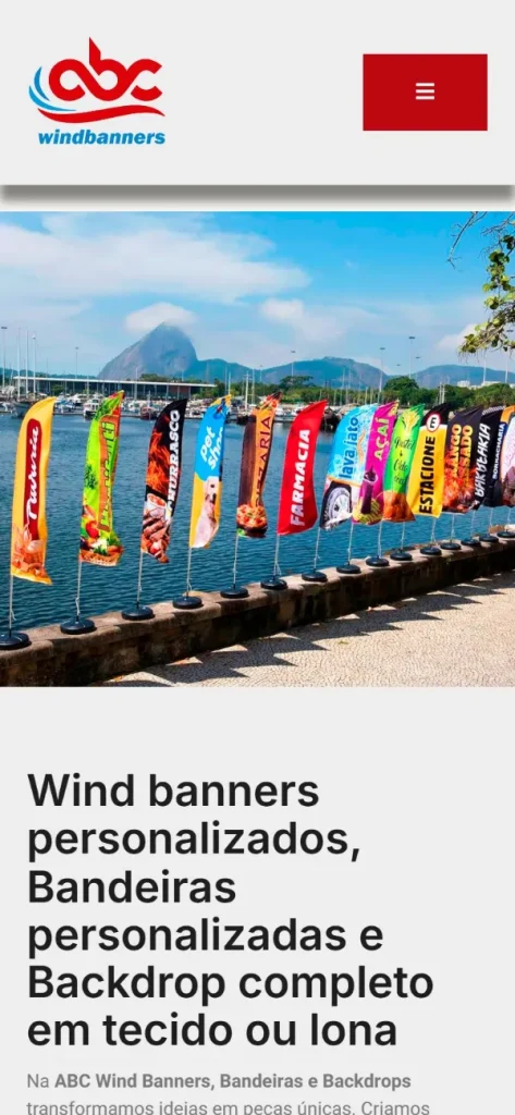 Versão para celular do site ABC Wind Banners