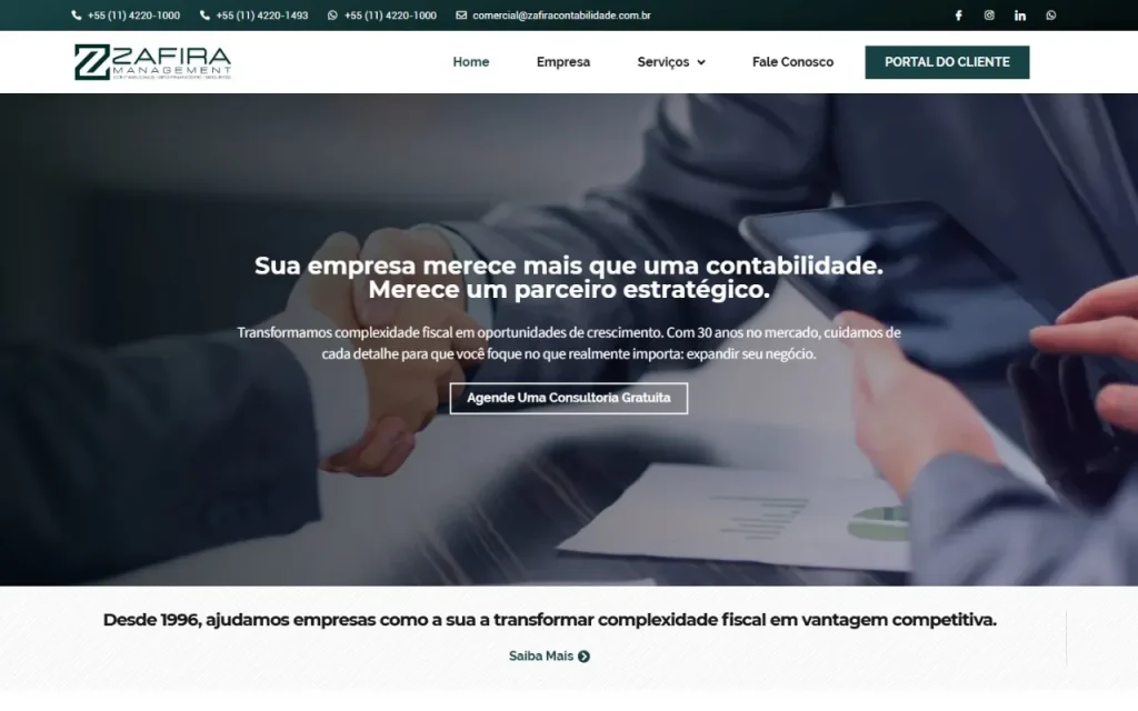 Site Zafira Contabilidade criado pela Agência Aúnika