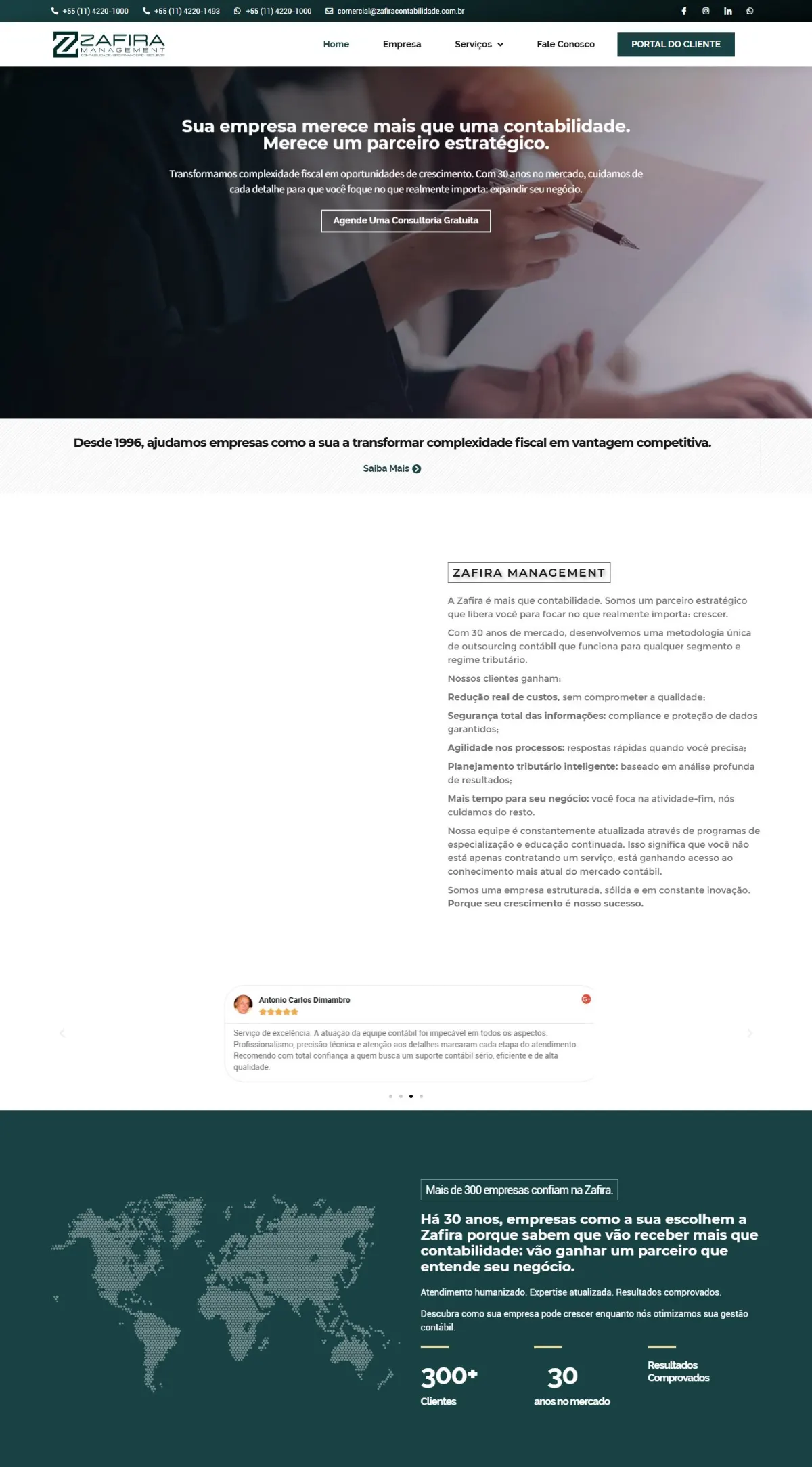 Página inicial do site Zafira Contabilidade criado pela Agência Aúnika